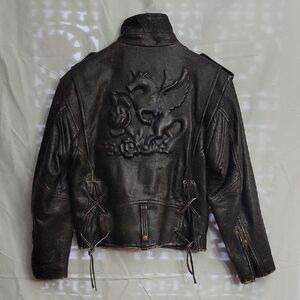 Black Embossed Leather Men's Jacket - Classic Biker Style